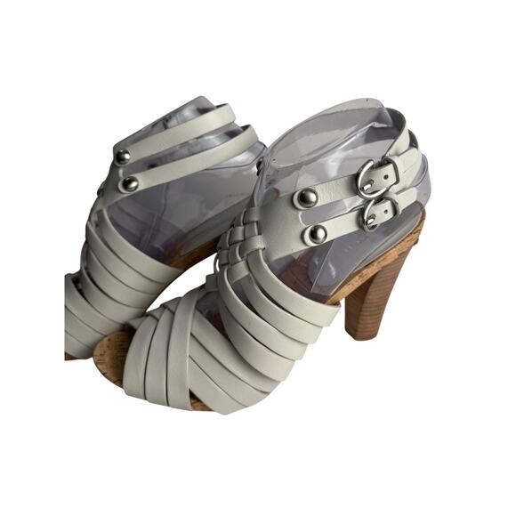 COACH Adrienn Strappy Slingback Block Heel Sandals Woven White Leather Size 9.5 - Picture 5 of 11